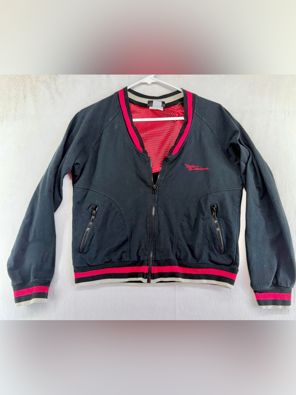 Harley Davidson Women’s Med Biker Zip Sweatshirt Red Black Bomber Jacket